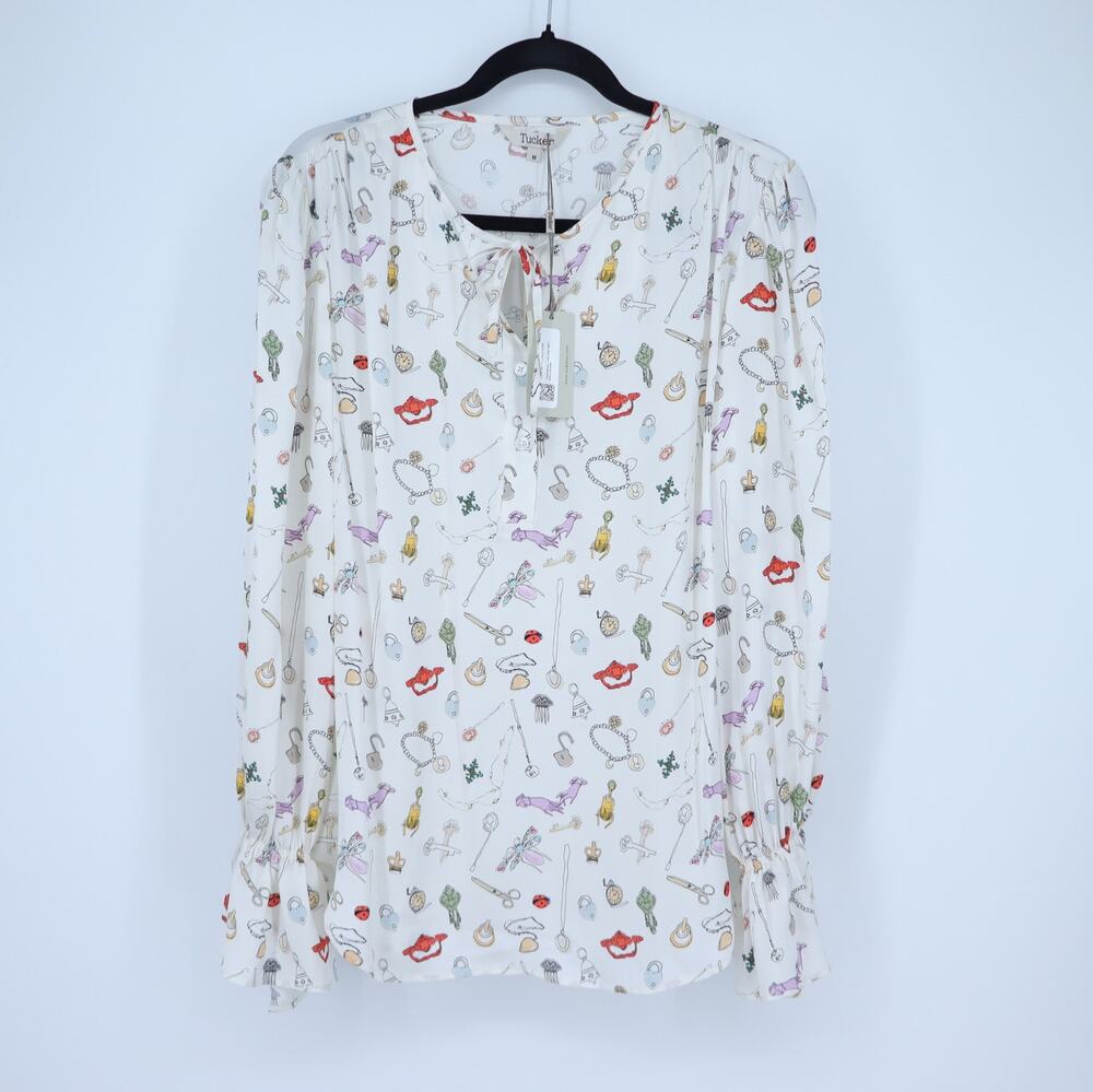Tucker NYC Juliette Silk Blouse White NWT Lucky Finds Pearl Women's M